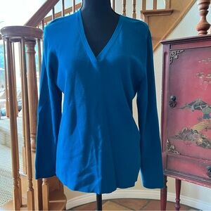 CHICO'S Women's V-Neck Sweater  Blue Size 2 Rayon Nylon Blend
